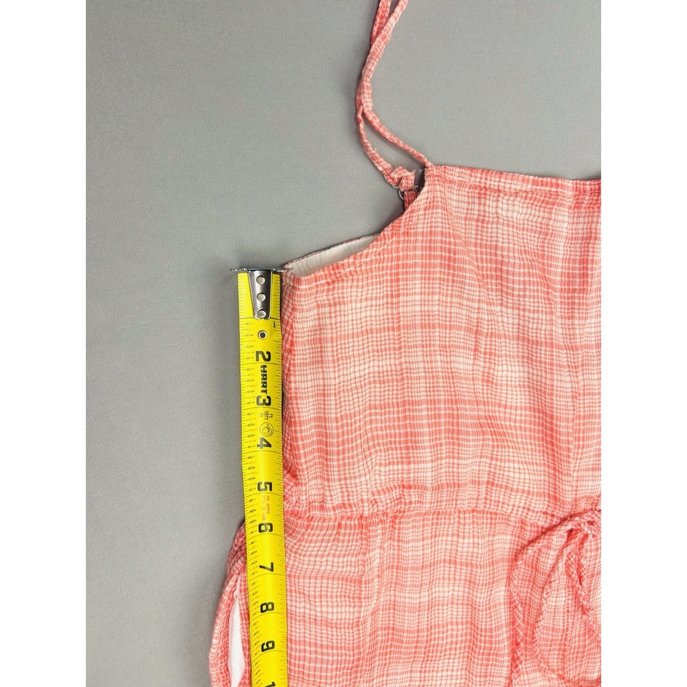 Urban Outfitters Women's XS Gauzy‎ Summer Coral Plaid Overalls Jumpsuit - Picture 7 of 16
